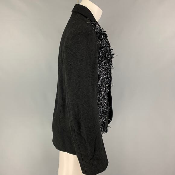 Size 16 Size 38 Black Metallic Textured Wool Boxy Frame Blazer - Picture 3 of 8